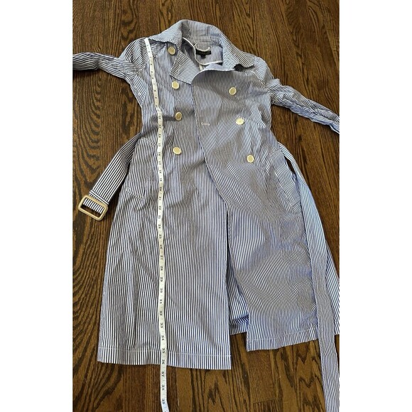 J Crew Womens Blue Striped Double-Breasted Cotton Trench Coat Pockets Size 2 - Picture 14 of 14